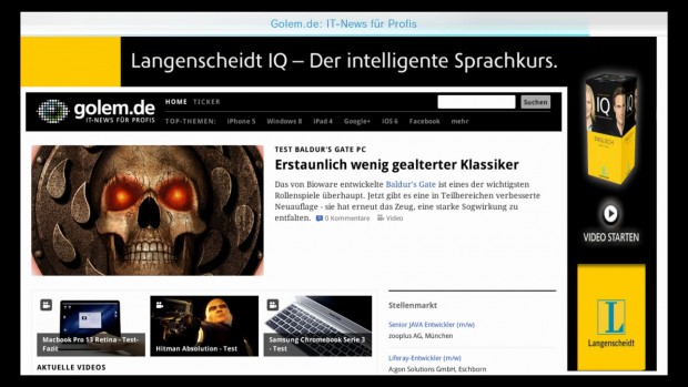 Der Internet Browser zeigt Webseiten sehr flüssig und schnell dar, zeigt aber nur einen kleinen Ausschnitt.